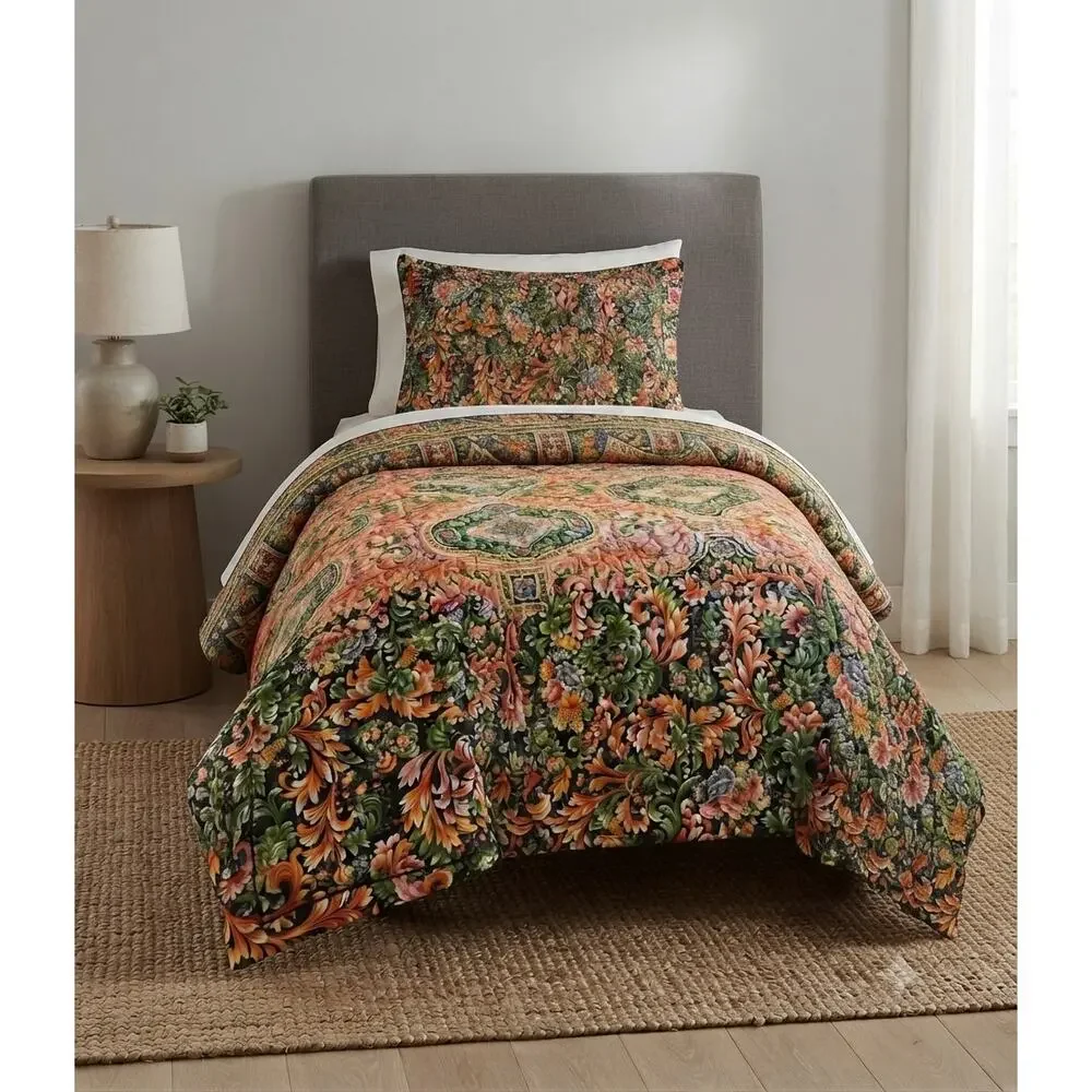 Vintage 90s Royal Sateen Twin Comforter 2 Pillow Shams Egyptian Cotton Ornate